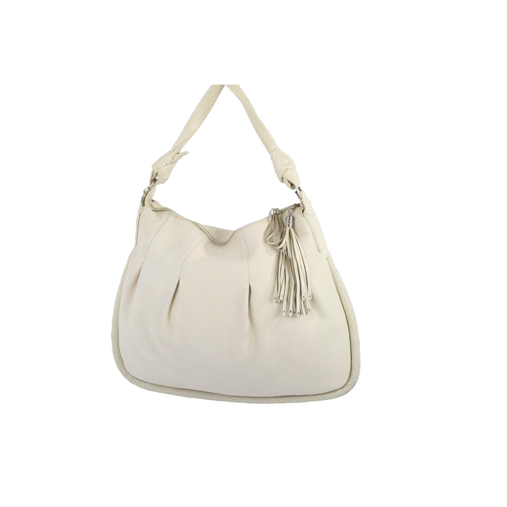Cole Haan Vintage Hobo Handbag Shoulder Bag Ivory Pebbled Leather Large Women's